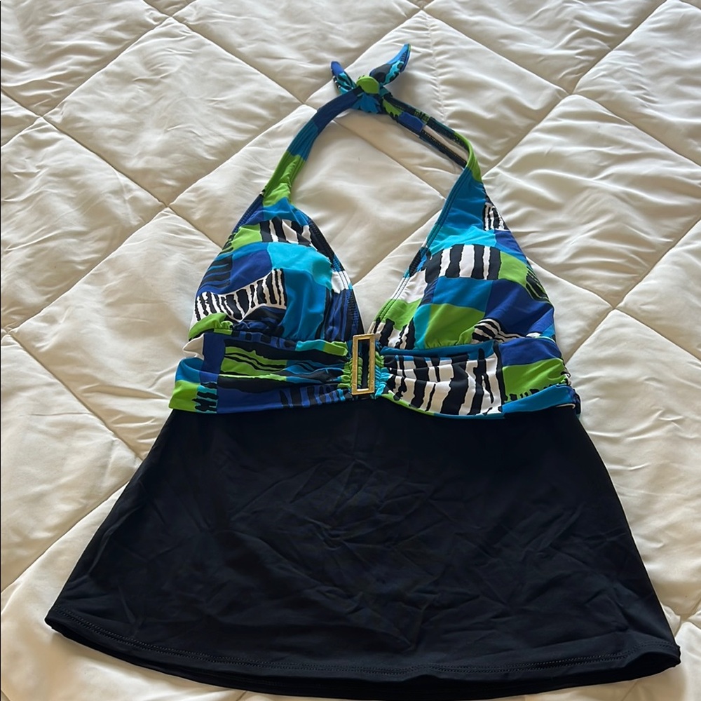 Colorful Halter Tankini Top stylish buckle Swimsuit Small